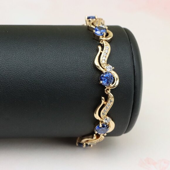 "Elegant Rose Gold Bracelet with Sapphire Blue and Crystal Accents, XPBL0804 - Picture 10 of 12